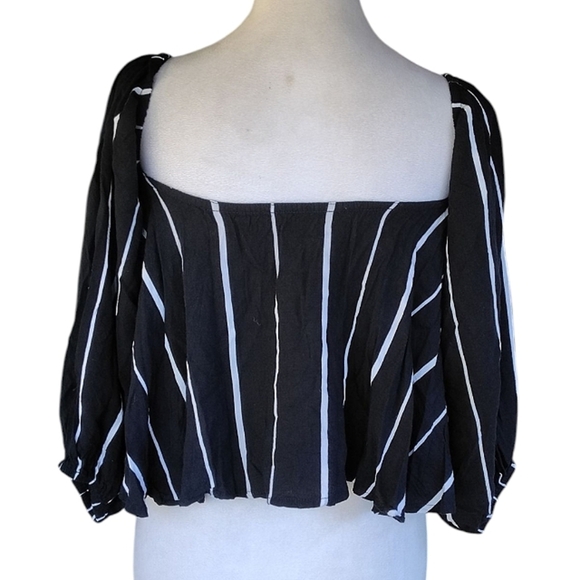 Faithfull The Brand Black White Stripe Square Neck Peasant Style Blouse Small - Picture 1 of 8